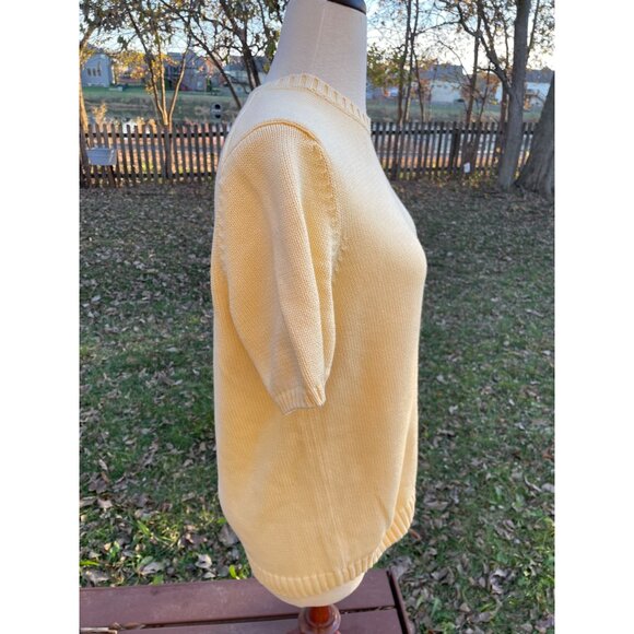 Yellow Short-Sleeve Knit Sweater Size L Lands End Womens Cotton Blend Hong Kong - Picture 6 of 10